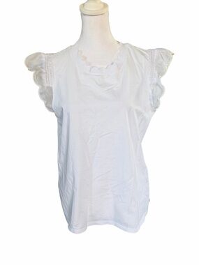 Karl Lagerfeld Paris White Scalloped Neck Ruffle Sleeve Top